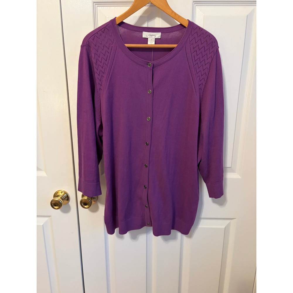 CJ Banks Womens 1X Purple Pointelle Shoulder Button Front Cardigan Sweater NWT